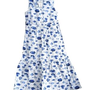 NEW Rachel Zoe Blue Fish Print Sleeveless Maxi Sun Dress, Size Medium
